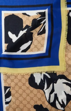 Shawl in a Beige, Yellow and Blue Pattern