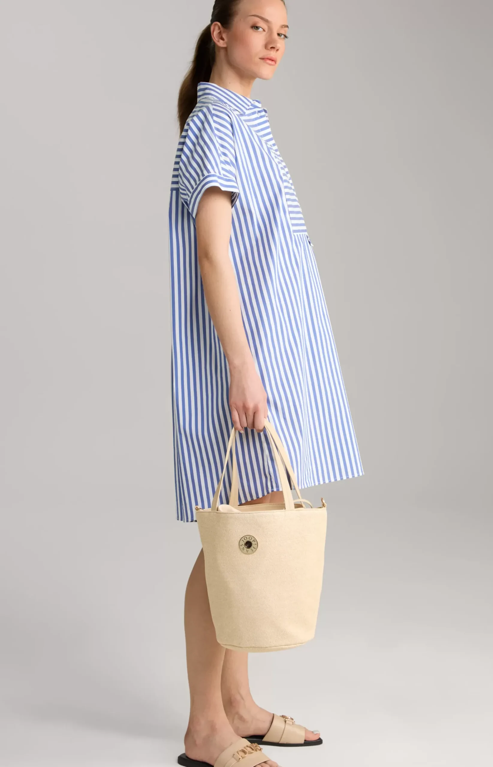 Shirt Dress in Blue/White Stripes