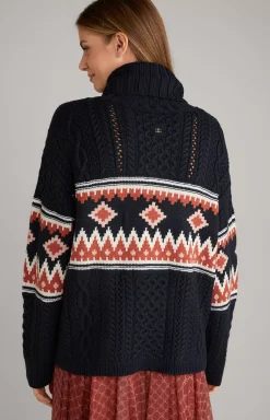 Turtleneck Pullover in Navy/Beige