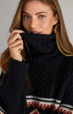Turtleneck Pullover in Navy/Beige