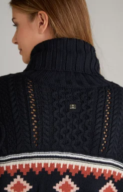 Turtleneck Pullover in Navy/Beige