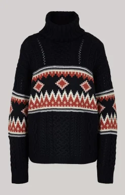 Turtleneck Pullover in Navy/Beige