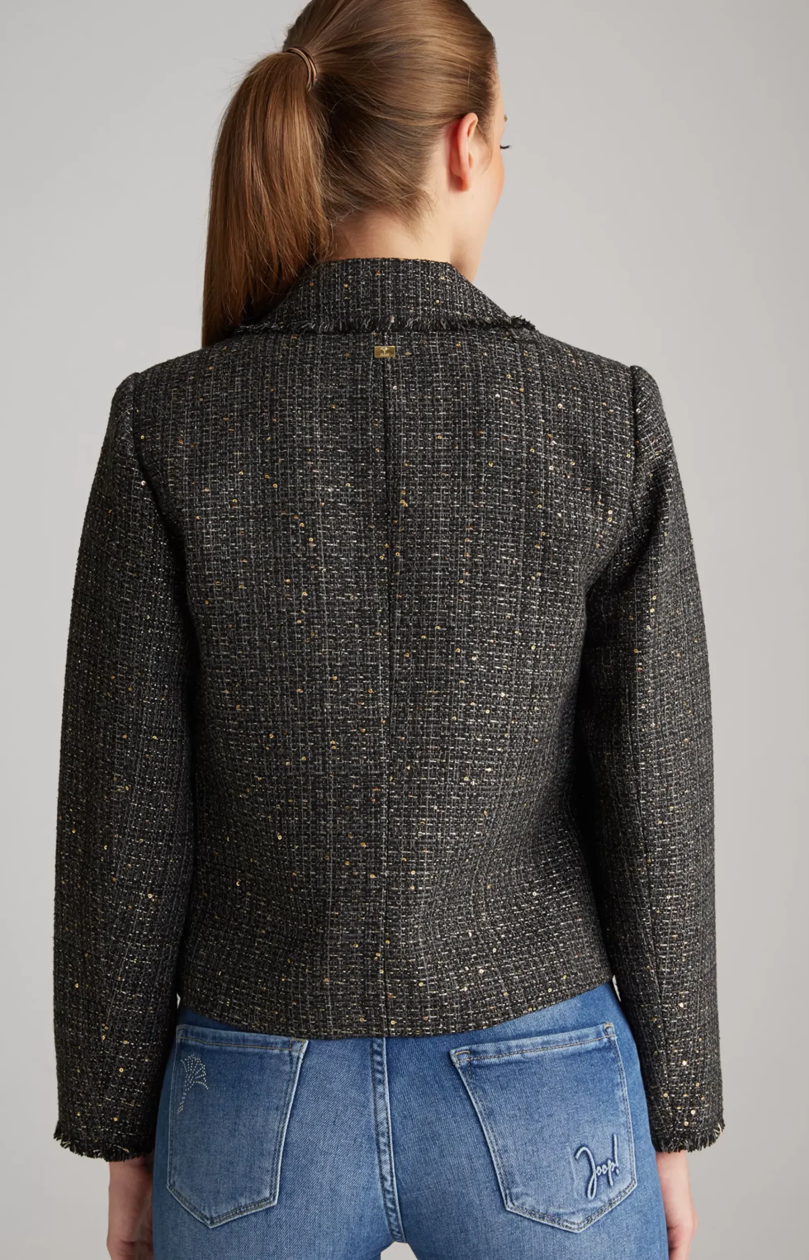 Tweed Blazer Jacket in Black/Grey/Gold