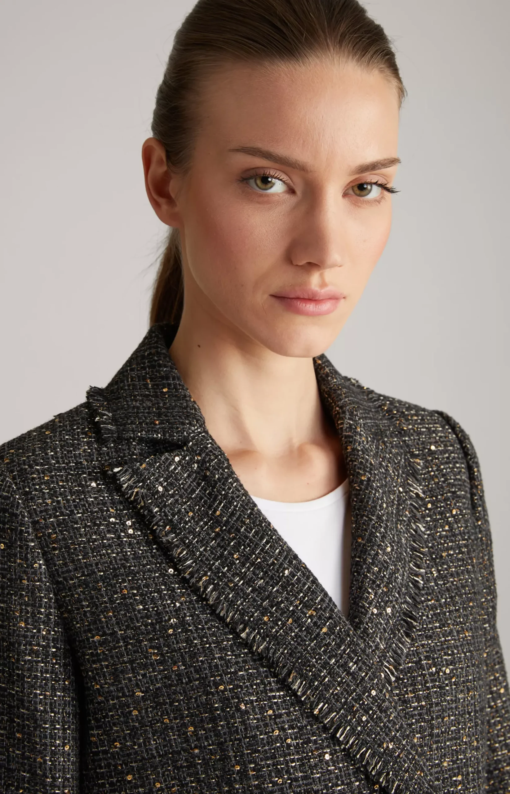 Tweed Blazer Jacket in Black/Grey/Gold