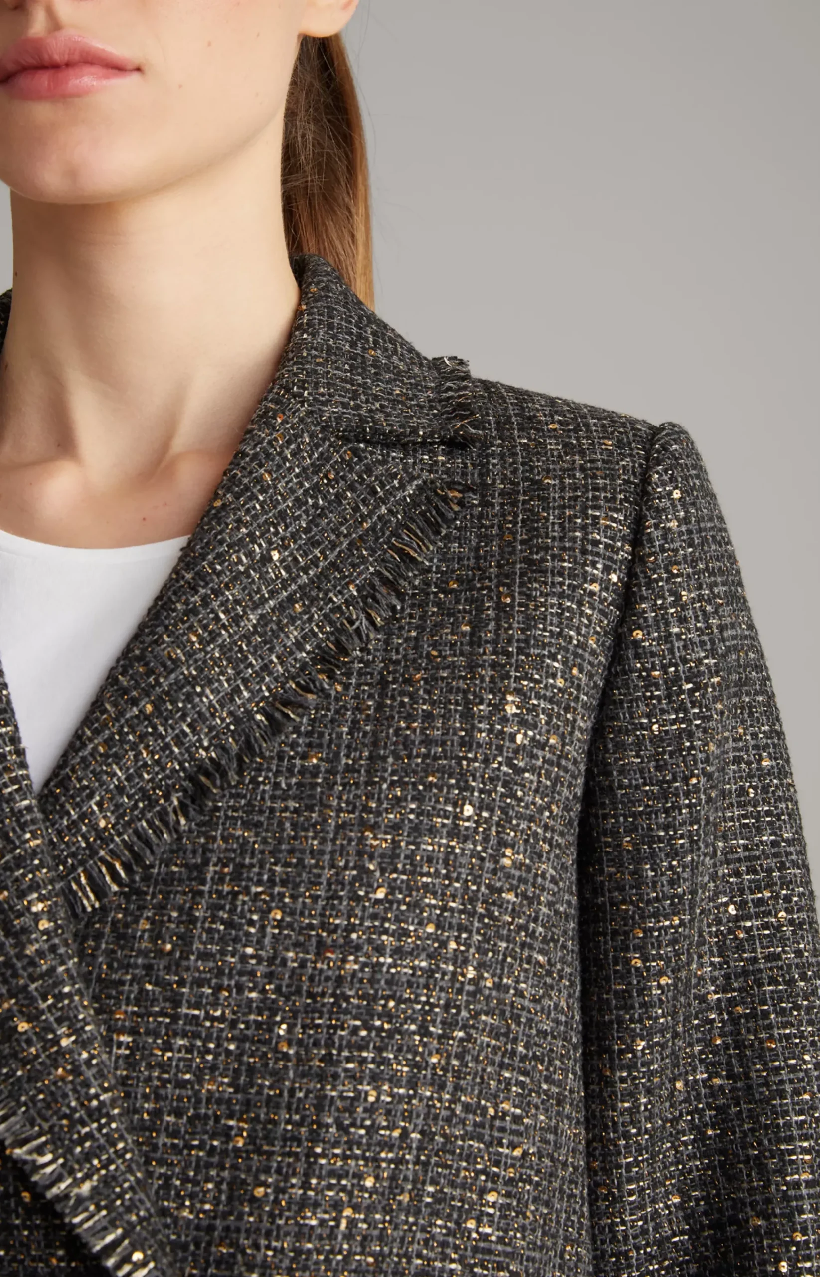 Tweed Blazer Jacket in Black/Grey/Gold