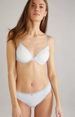 Underwire bra with soft cups and lace in heather blue/ecru