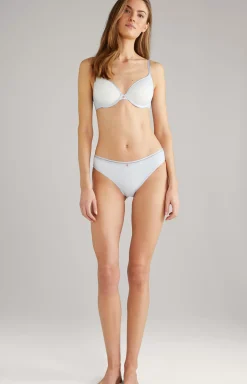 Underwire bra with soft cups and lace in heather blue/ecru