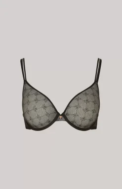 Underwired bra with soft cups and lace in Light Grey Melange/Black