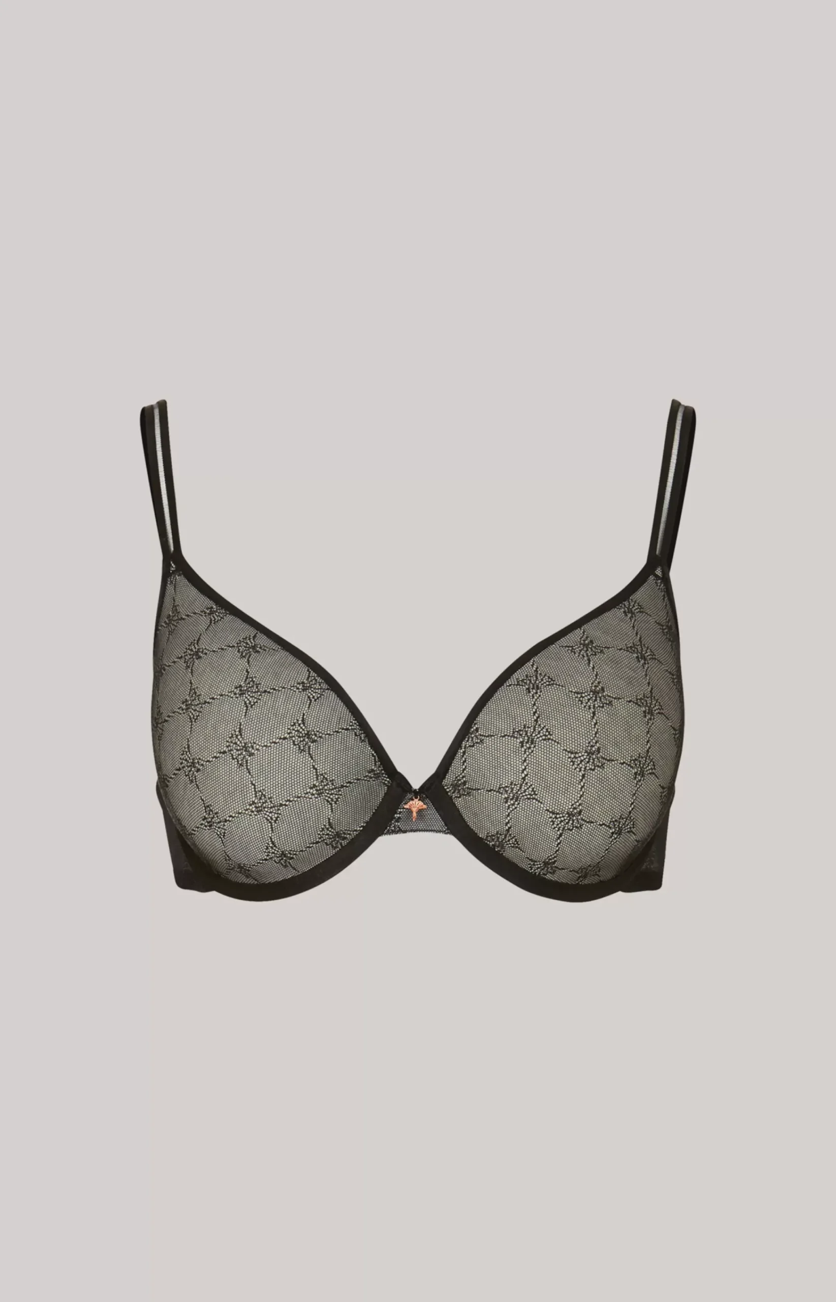 Underwired bra with soft cups and lace in Light Grey Melange/Black
