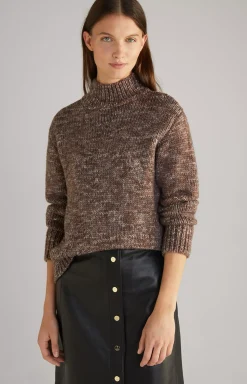 Virgin Wool Knitted Sweater in Mottled Taupe/Ecru
