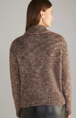 Virgin Wool Knitted Sweater in Mottled Taupe/Ecru