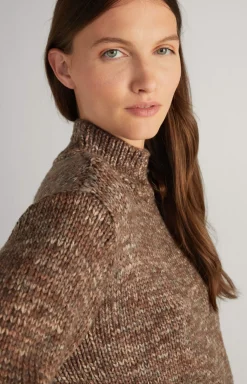 Virgin Wool Knitted Sweater in Mottled Taupe/Ecru