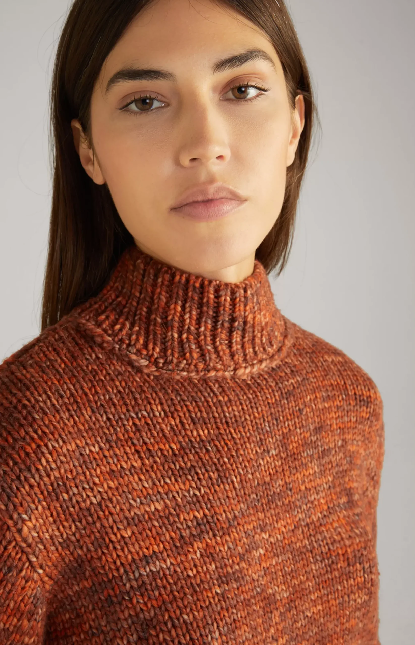 Virgin Wool Knitted Sweater in Orange Marl