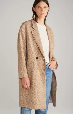 Wool Blend Coat in Brown/Ecru