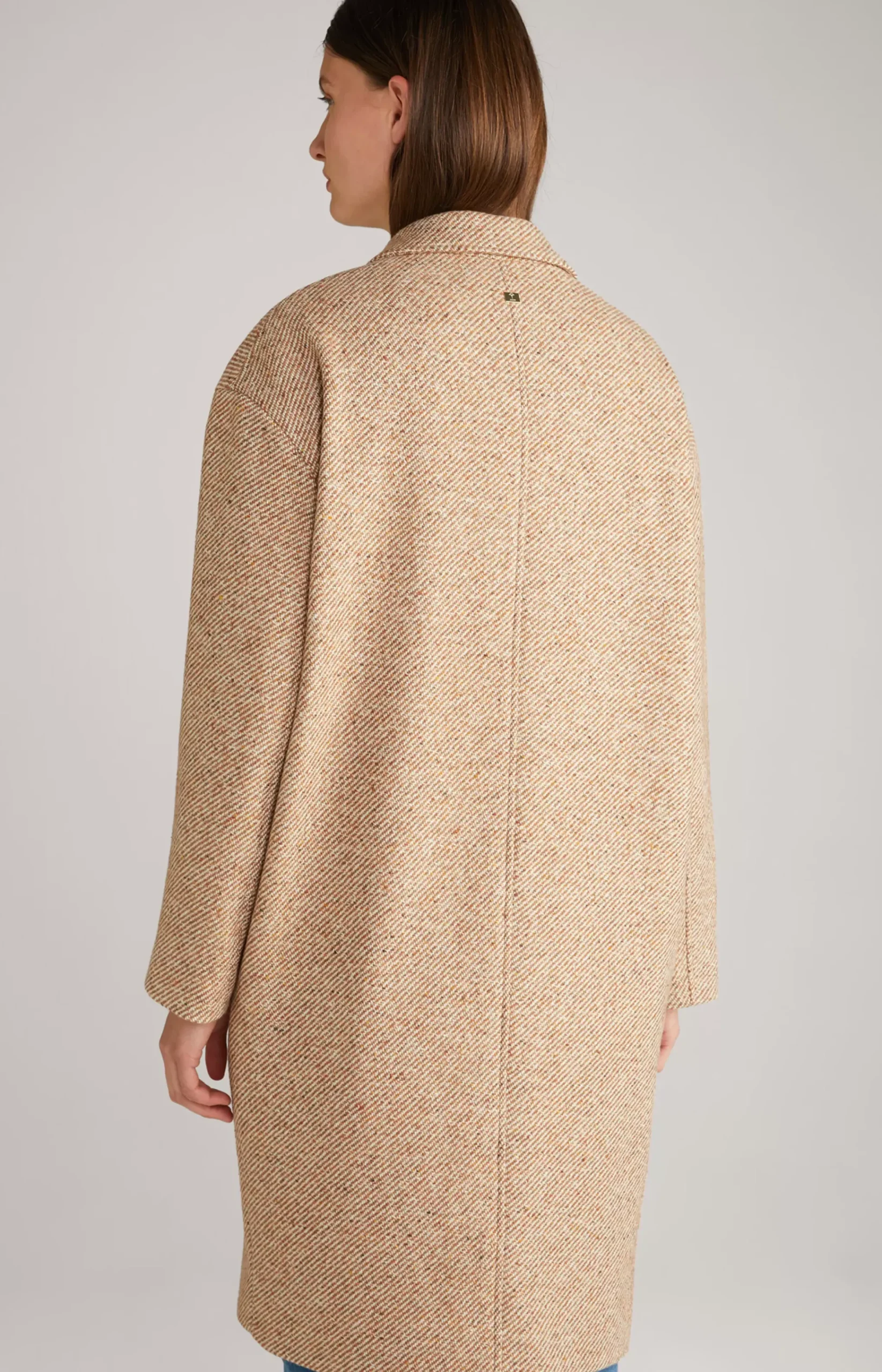 Wool Blend Coat in Brown/Ecru