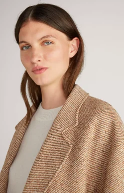 Wool Blend Coat in Brown/Ecru
