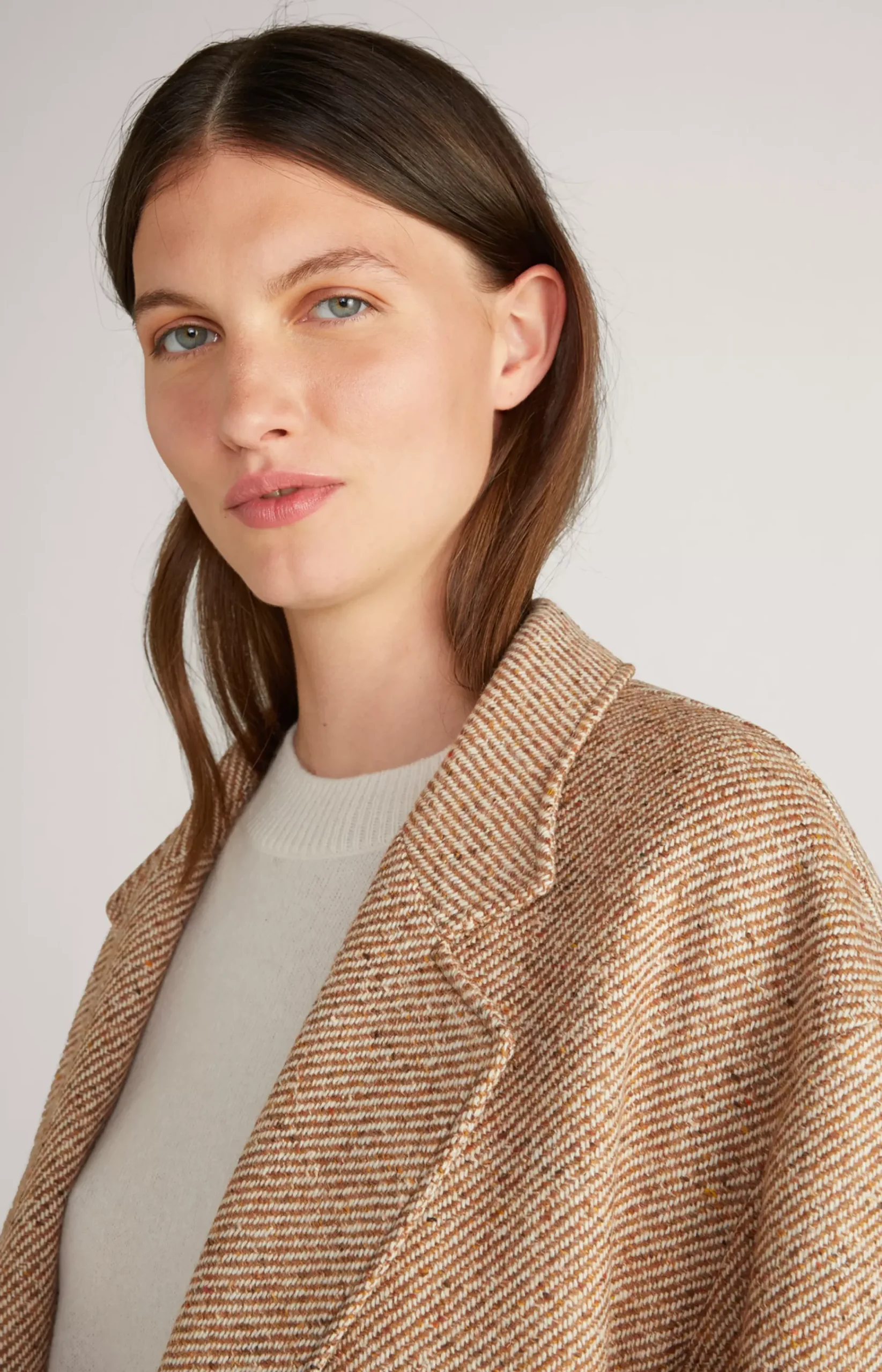 Wool Blend Coat in Brown/Ecru