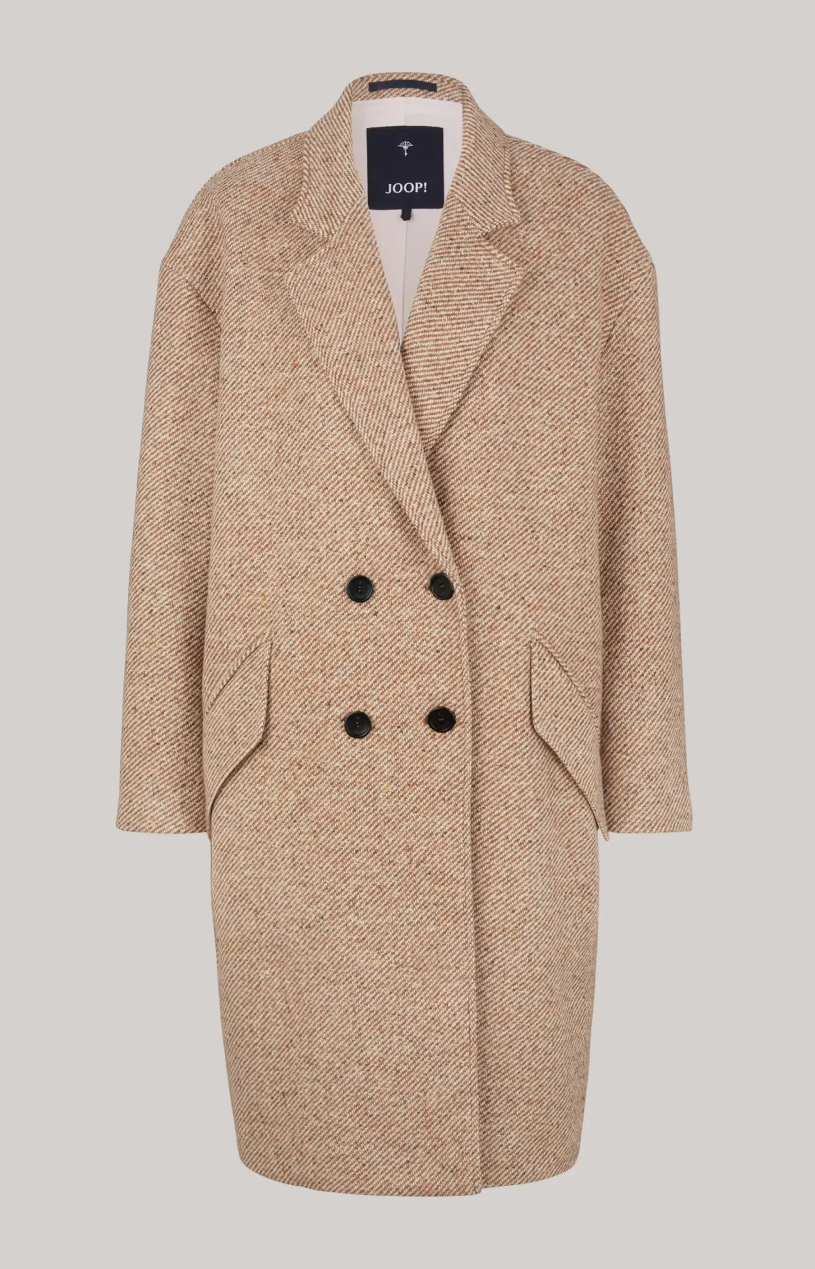 Wool Blend Coat in Brown/Ecru