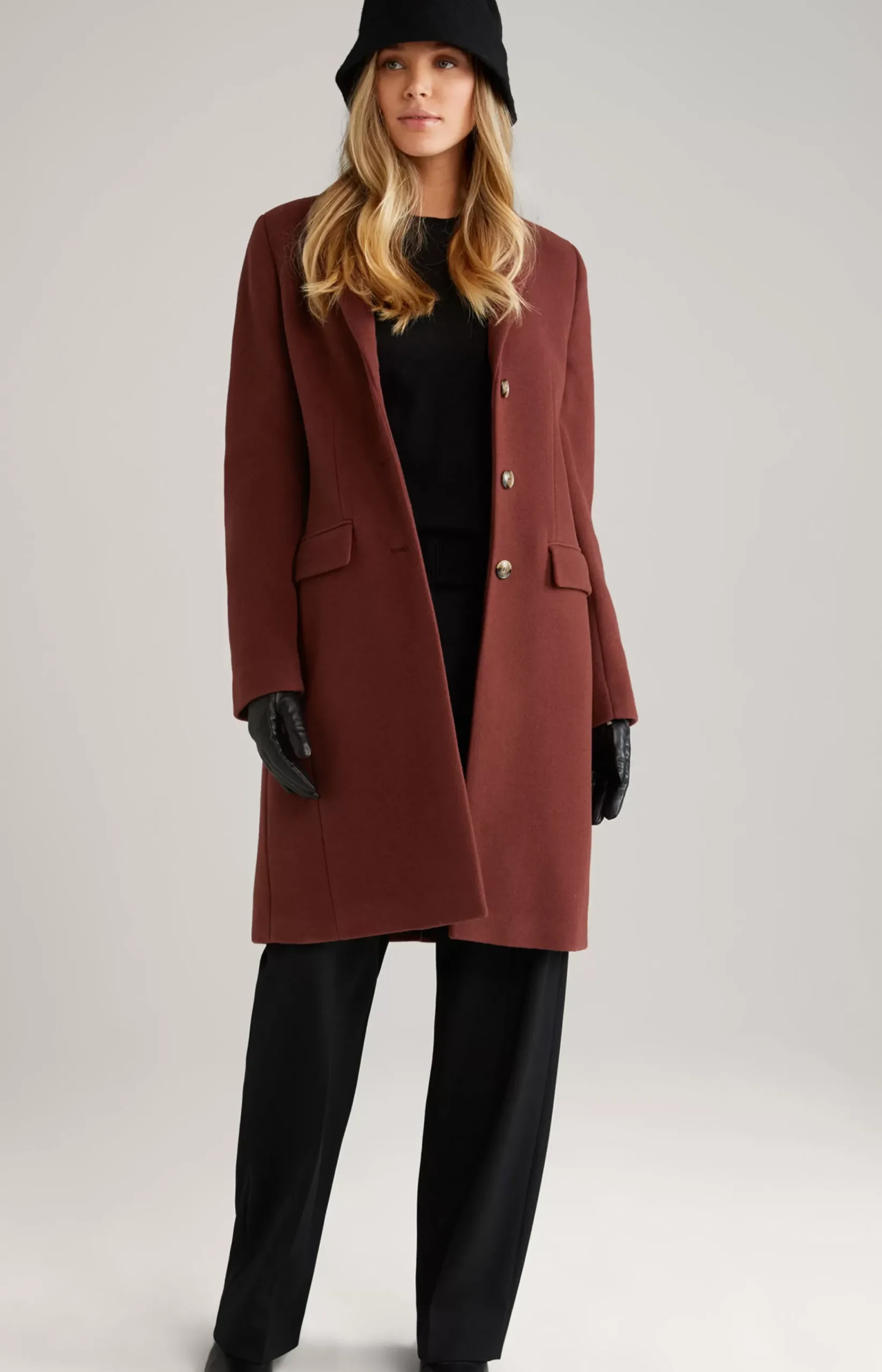 Wool Blend Coat in Reddish Brown