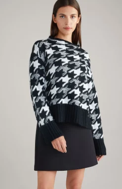 Wool Blend Knitted Jumper in a Black and White Pattern
