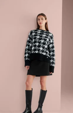 Wool Blend Knitted Jumper in a Black and White Pattern
