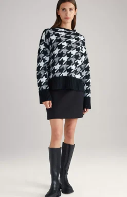 Wool Blend Knitted Jumper in a Black and White Pattern