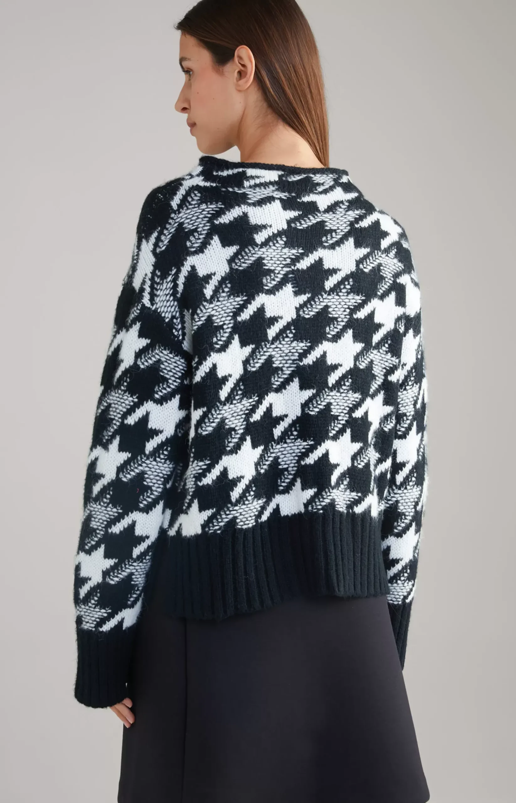 Wool Blend Knitted Jumper in a Black and White Pattern