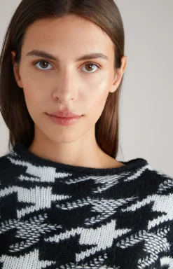 Wool Blend Knitted Jumper in a Black and White Pattern