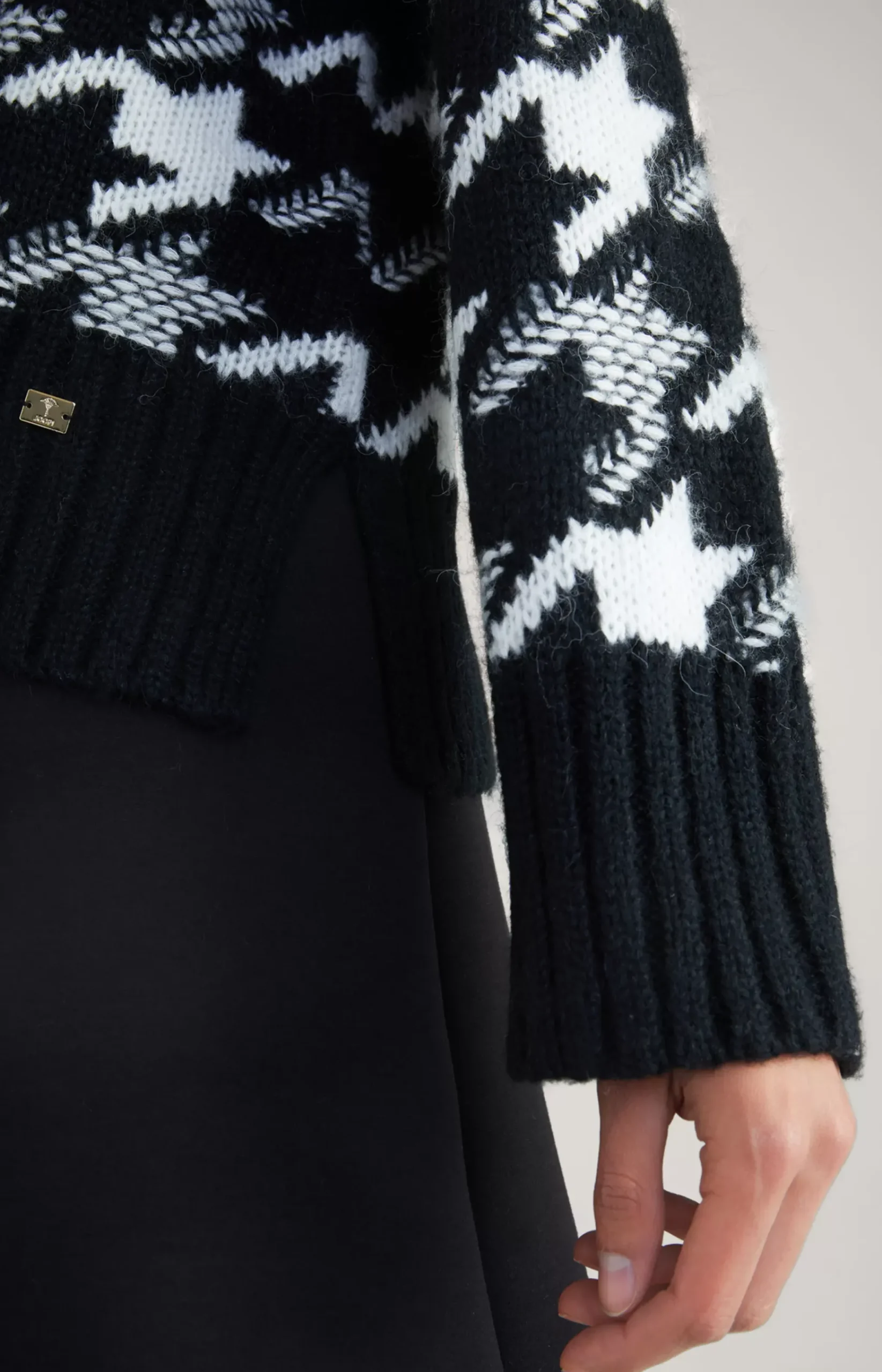 Wool Blend Knitted Jumper in a Black and White Pattern