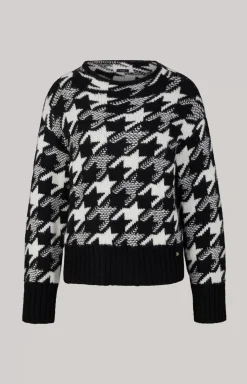 Wool Blend Knitted Jumper in a Black and White Pattern