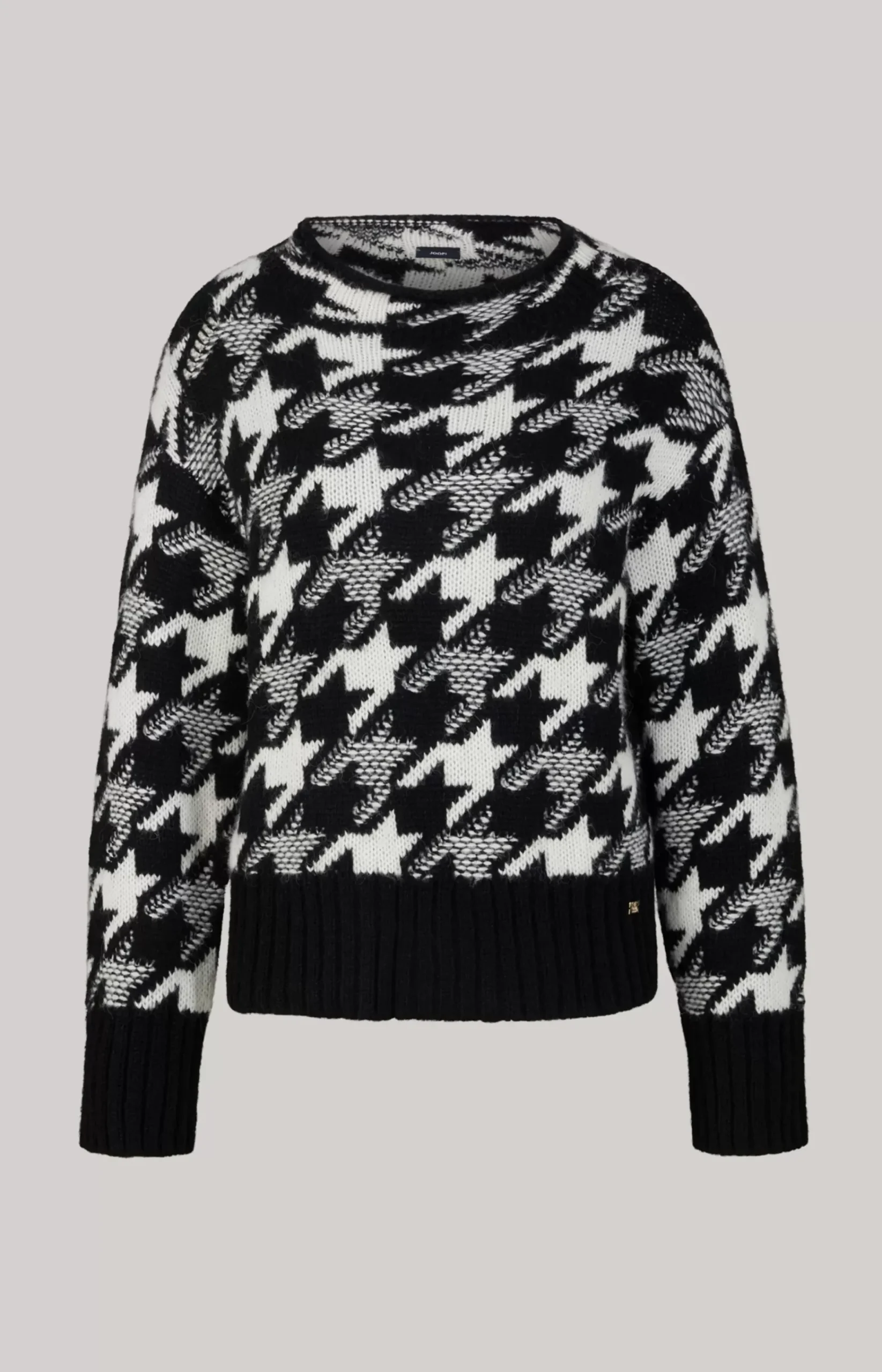 Wool Blend Knitted Jumper in a Black and White Pattern